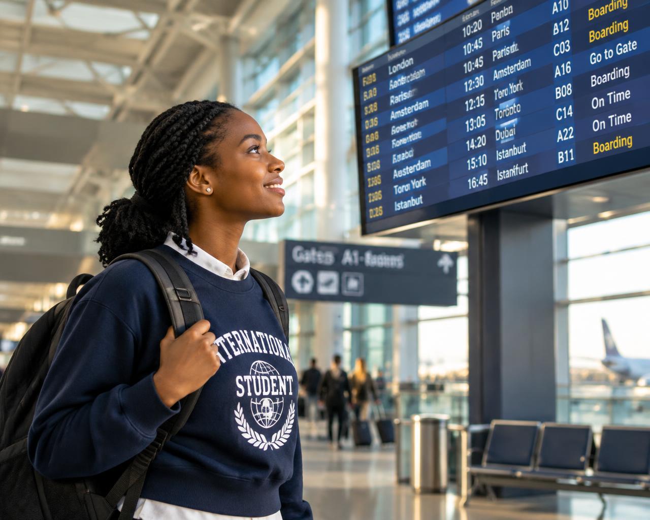Étudiante africaine à l'aéroport